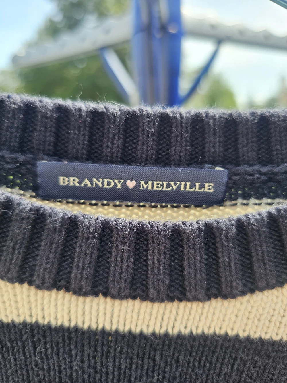 Brandy Melville - Navy & Cream Striped Crewneck Sweater